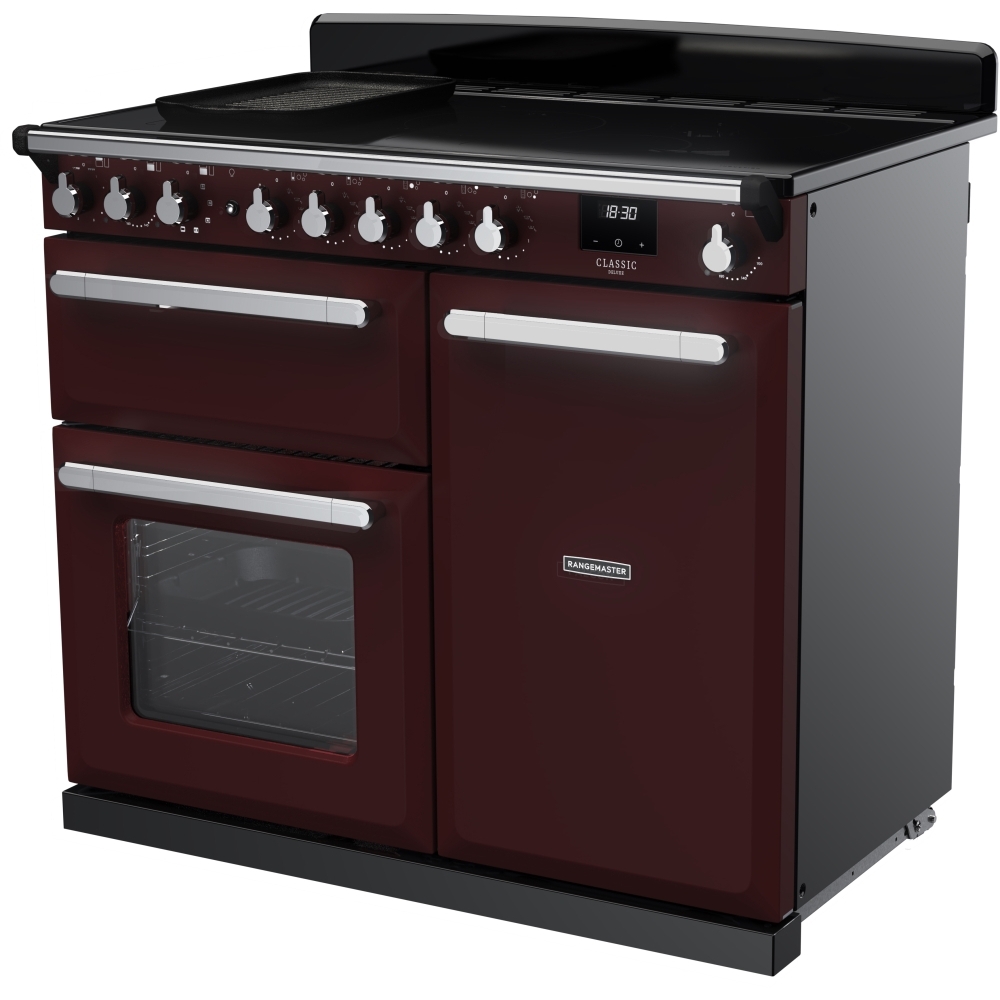 Rangemaster ESDL100EIPBOR/CM1 100cm Induction Range Cooker Estel Deluxe Bordeaux / Chrome, A Rated