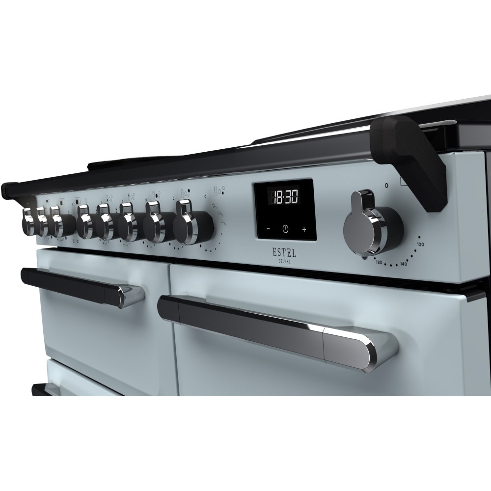 Rangemaster ESDL100EIPMSB/CM1 100cm Induction Range Cooker Estel Deluxe Misty Blue / Chrome, A Rated