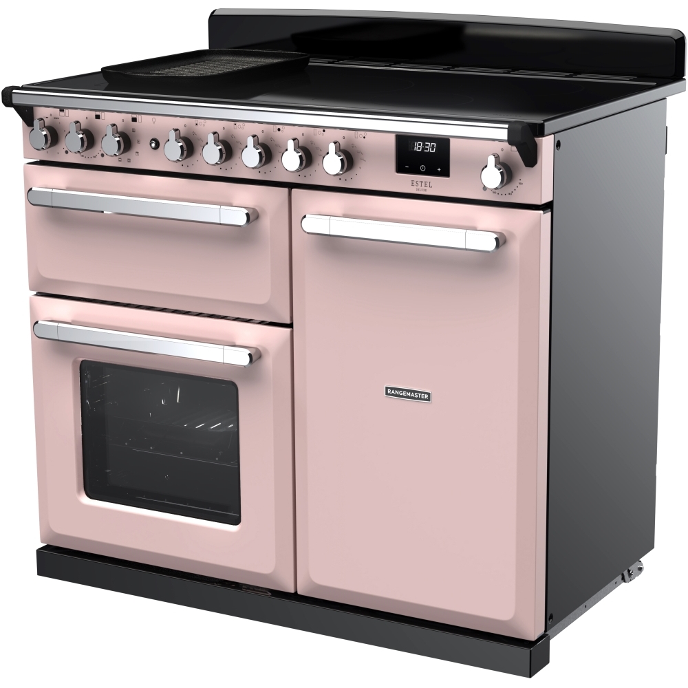 Rangemaster ESDL100EIPPPK/CM1 100cm Induction Range Cooker Estel Deluxe Pale Pink / Chrome, A Rated