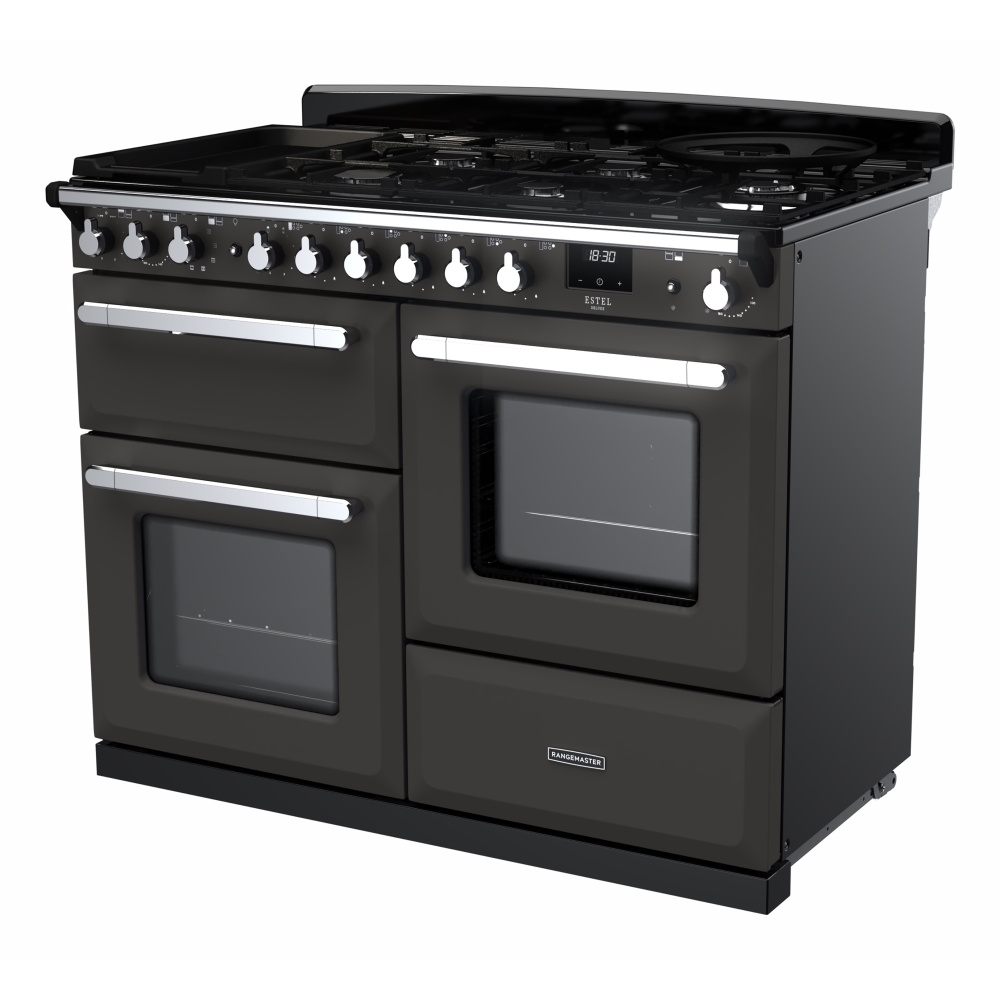 Rangemaster ESDLO110DFPSLT/CM1 110cm Dual Fuel Range Cooker Estel Deluxe Slate / Chrome, A Rated