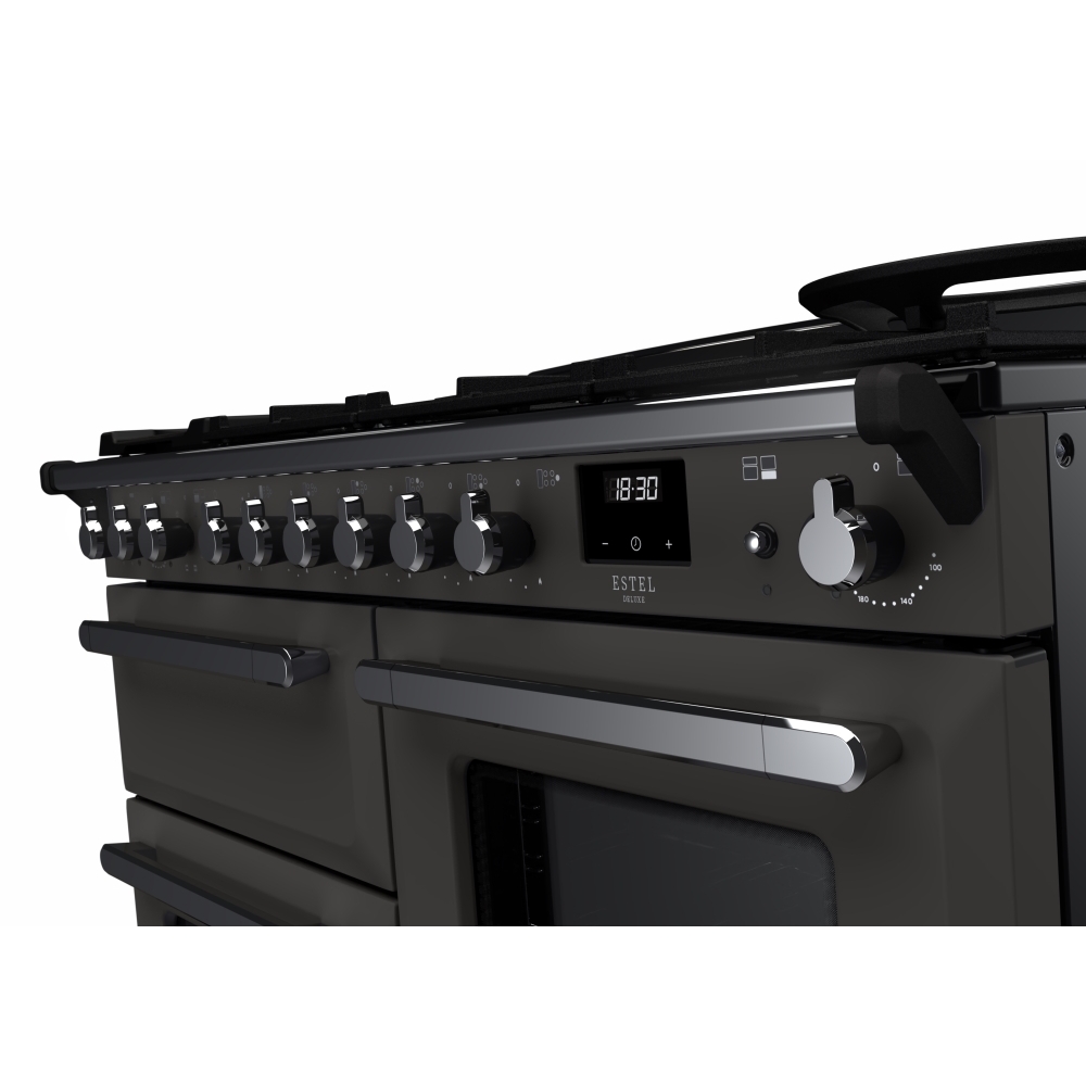 Rangemaster ESDLO110DFPSLT/CM1 110cm Dual Fuel Range Cooker Estel Deluxe Slate / Chrome, A Rated