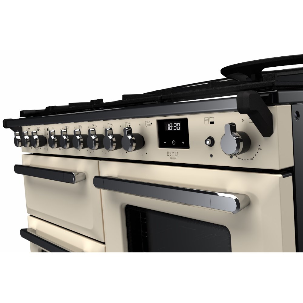 Rangemaster ESDLO110DFPPCR/CM1 110cm Dual Fuel Range Cooker Estel Deluxe Pale Cream / Chrome, A Rated