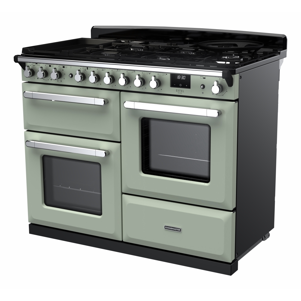 Rangemaster ESDLO110DFPMNT/CM1 110cm Dual Fuel Range Cooker Estel Deluxe Mint / Chrome, A Rated