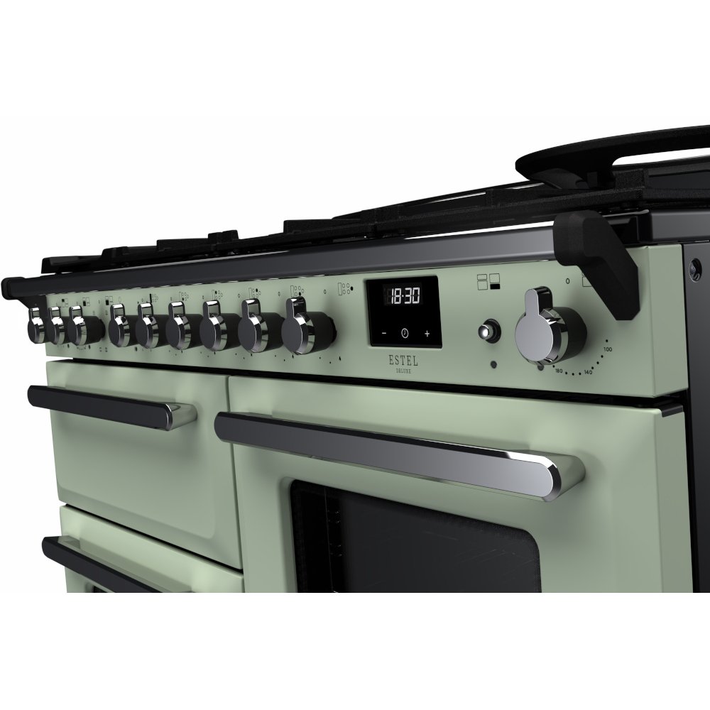 Rangemaster ESDLO110DFPMNT/CM1 110cm Dual Fuel Range Cooker Estel Deluxe Mint / Chrome, A Rated