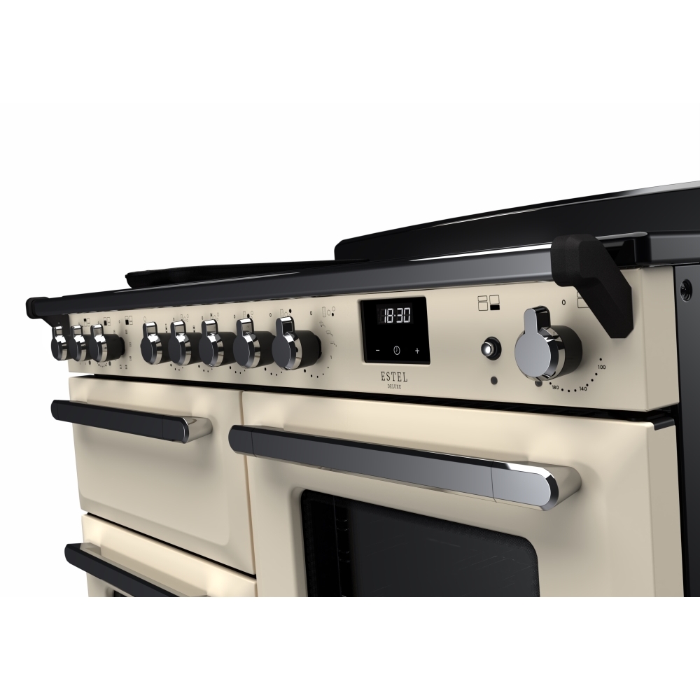 Rangemaster ESDLO110EIPPCR/CM1 110cm Induction Range Cooker Estel Deluxe Pale Cream / Chrome, A Rated