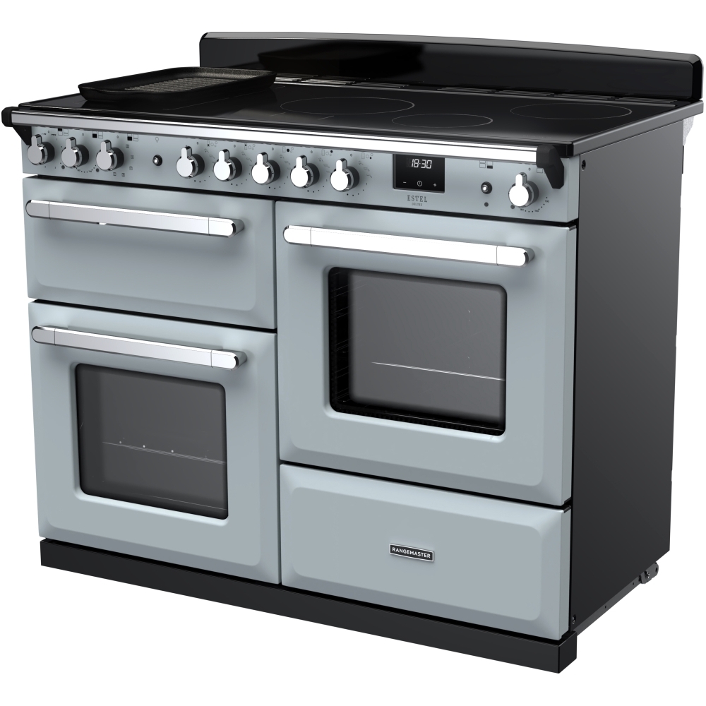 Rangemaster ESDLO110EIPMSB/CM1 110cm Induction Range Cooker Estel Deluxe Misty Blue / Chrome, A Rated