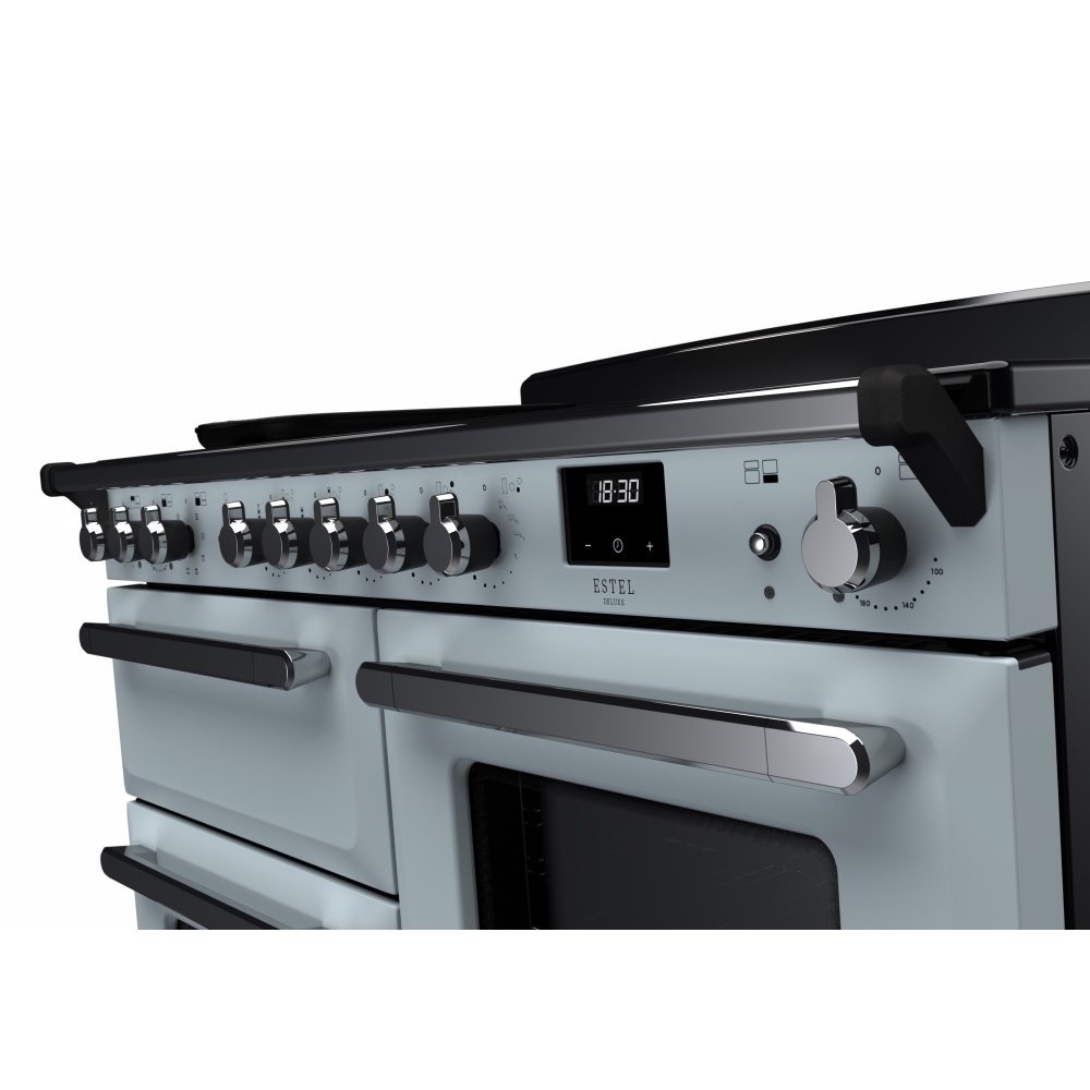 Rangemaster ESDLO110EIPMSB/CM1 110cm Induction Range Cooker Estel Deluxe Misty Blue / Chrome, A Rated