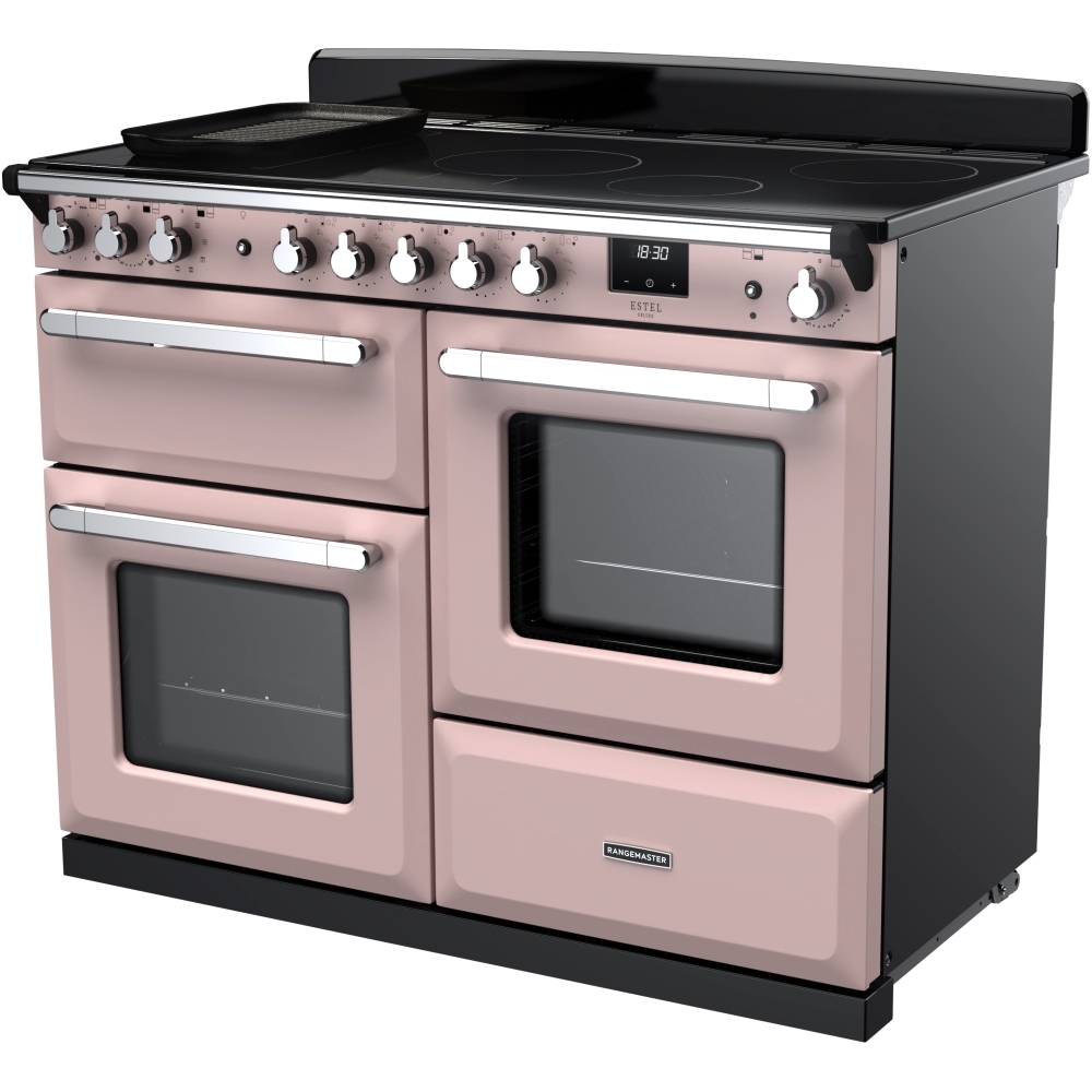 Rangemaster ESDLO110EIPPPK/CM1 110cm Induction Range Cooker Estel Deluxe Pale Pink / Chrome, A Rated