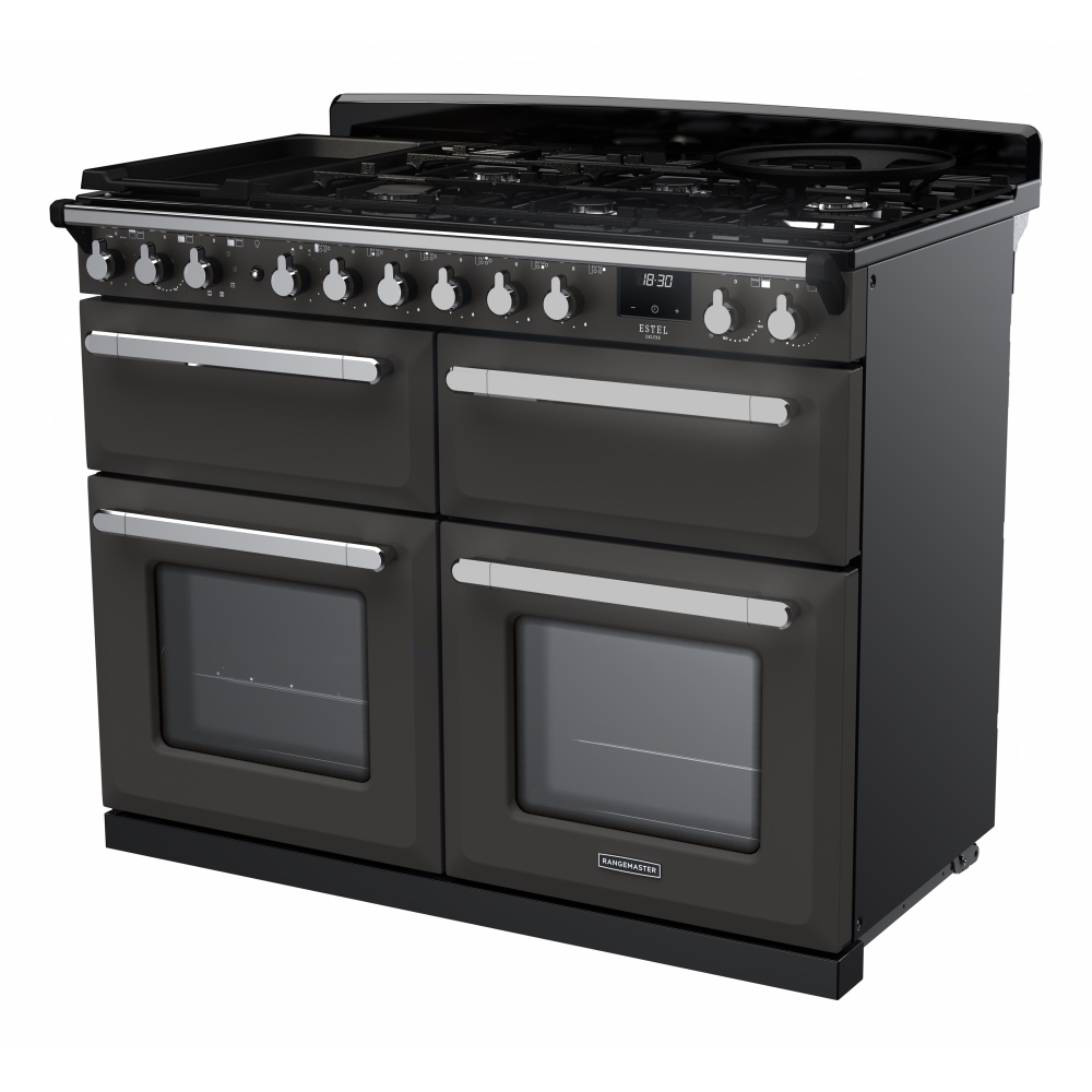 Rangemaster ESDLB110DFPSLT/CM1 110cm Dual Fuel Range Cooker Estel Deluxe Slate / Chrome, A Rated
