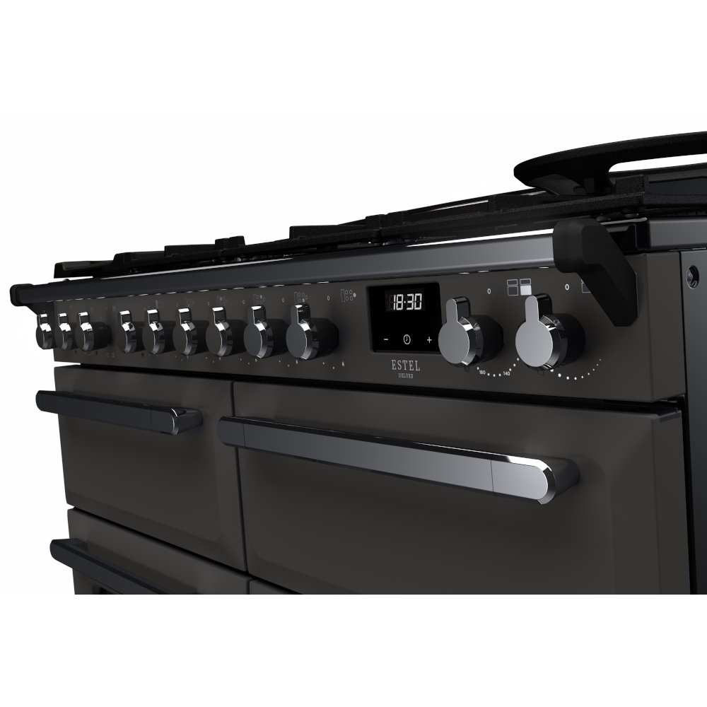 Rangemaster ESDLB110DFPSLT/CM1 110cm Dual Fuel Range Cooker Estel Deluxe Slate / Chrome, A Rated