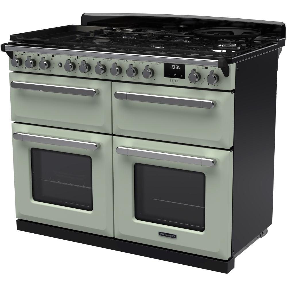 Rangemaster ESDLB110DFPMNT/CM1 110cm Dual Fuel Range Cooker Estel Deluxe Mint / Chrome, A Rated