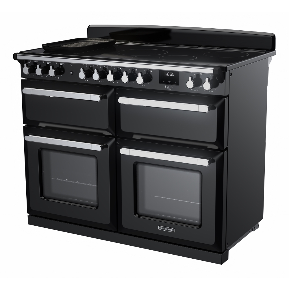 Rangemaster ESDLB110EIPGBL/CM1 110cm Induction Range Cooker Estel Deluxe Black / Chrome, A Rated