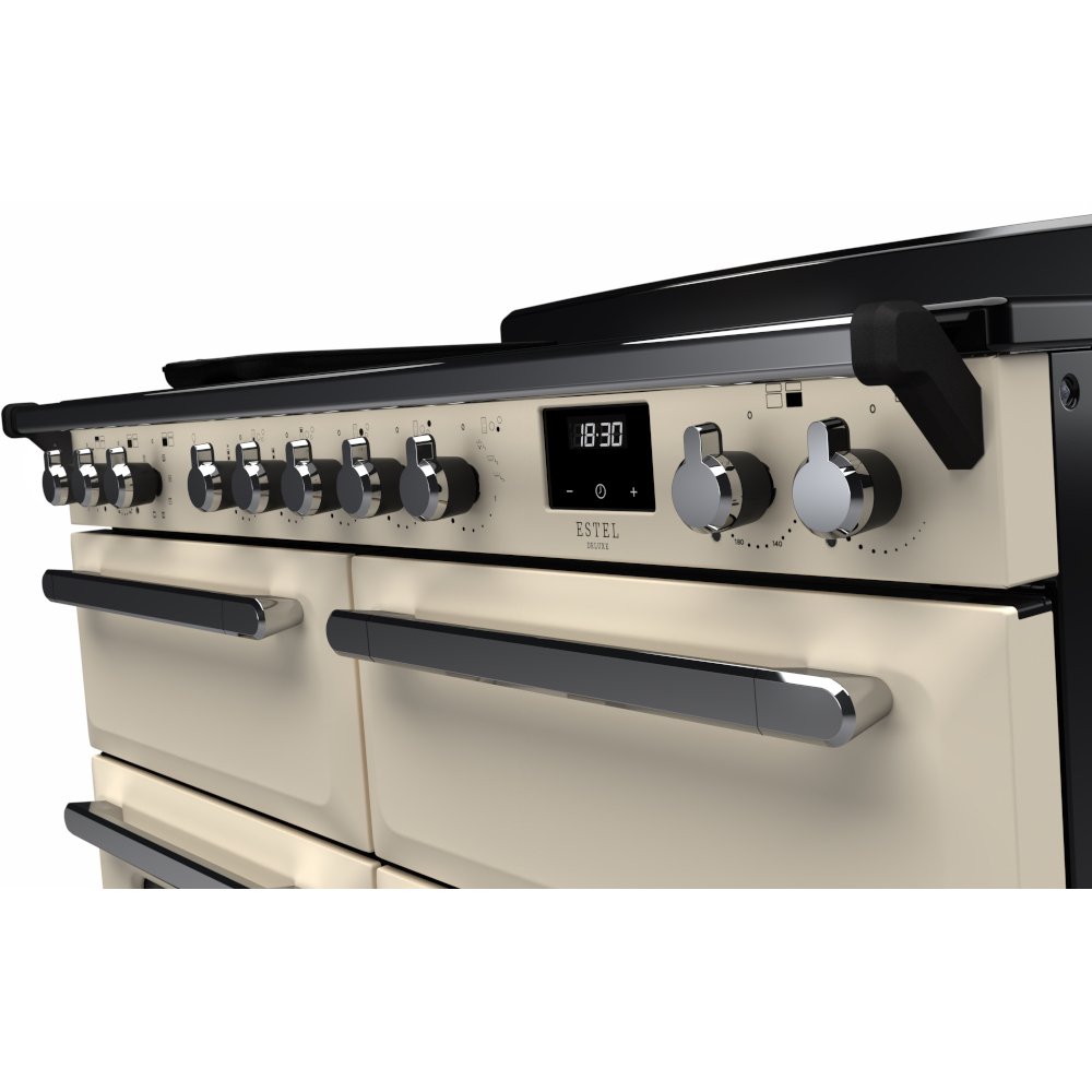Rangemaster ESDLB110EIPPCR/CM1 110cm Induction Range Cooker Estel Deluxe Pale Cream / Chrome, A Rated