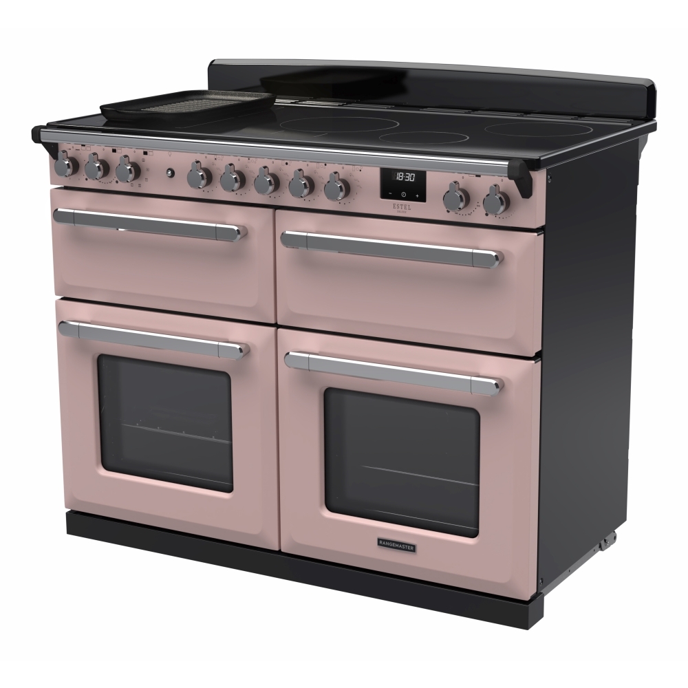 Rangemaster ESDLB110EIPPPK/CM1 110cm Induction Range Cooker Estel Deluxe Pale Pink / Chrome, A Rated