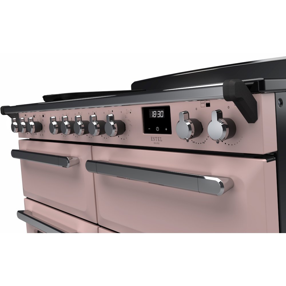 Rangemaster ESDLB110EIPPPK/CM1 110cm Induction Range Cooker Estel Deluxe Pale Pink / Chrome, A Rated