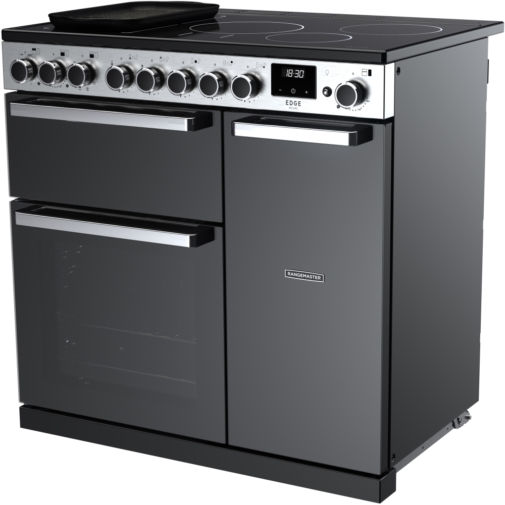 Rangemaster EDDL90EIGBLK/CM1 90cm Induction Range Cooker Edge Deluxe Black Glass / Chrome, A Rated