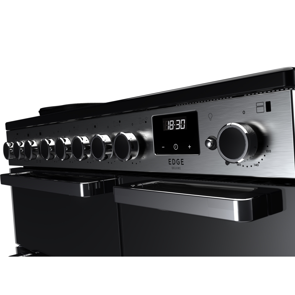 Rangemaster EDDL90EIGBLK/CM1 90cm Induction Range Cooker Edge Deluxe Black Glass / Chrome, A Rated