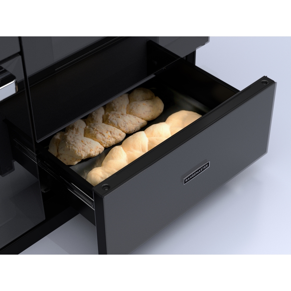 Rangemaster EDDLO110DFGBLK/CM1 110cm Dual Fuel Range Cooker Edge Deluxe Black Glass / Chrome, A Rated