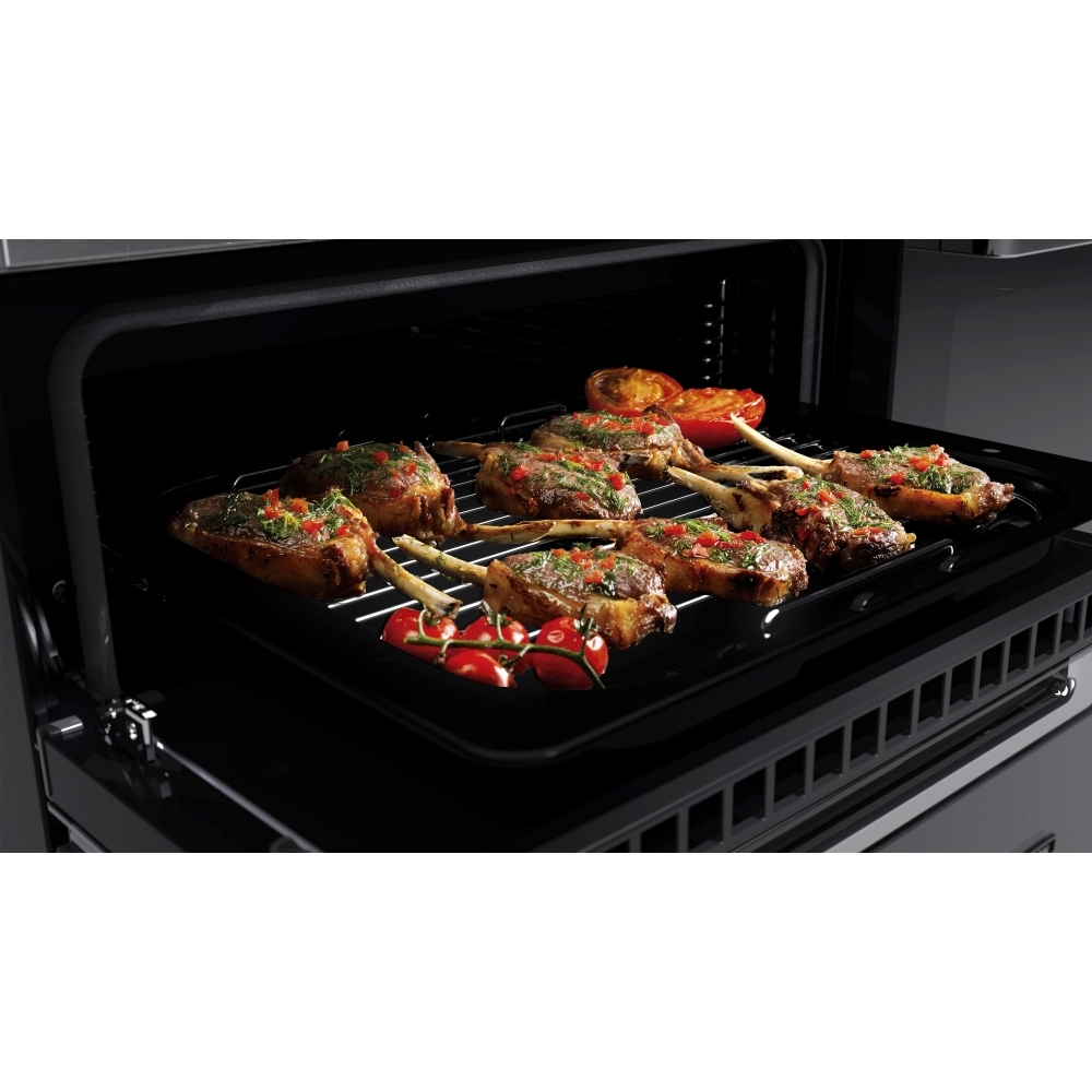Rangemaster EDDLO110DFGBLK/CM1 110cm Dual Fuel Range Cooker Edge Deluxe Black Glass / Chrome, A Rated