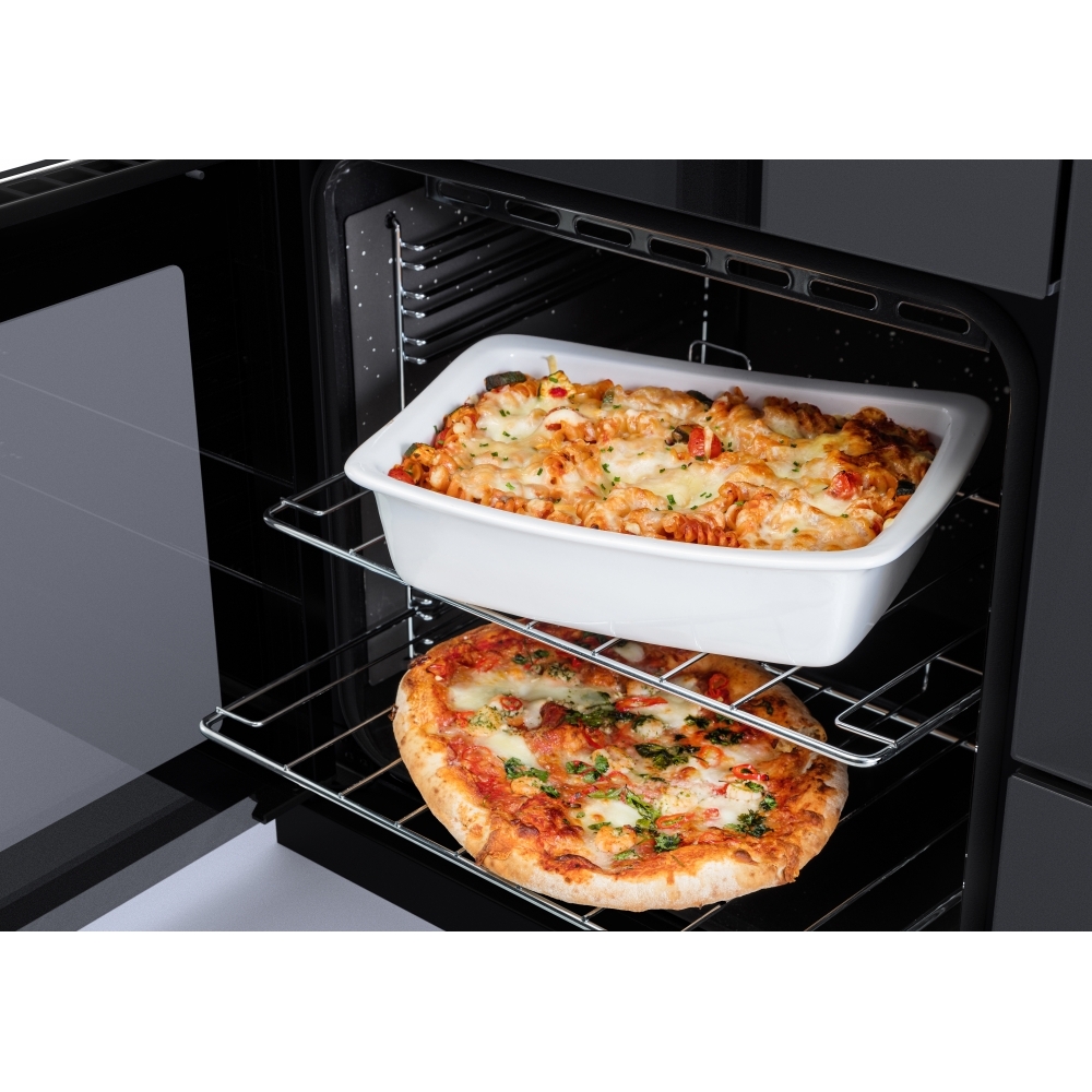 Rangemaster EDDLO110DFGBLK/CM1 110cm Dual Fuel Range Cooker Edge Deluxe Black Glass / Chrome, A Rated