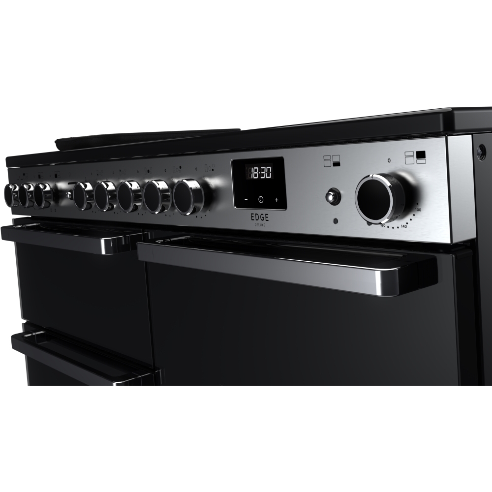 Rangemaster EDDLO110EIGBLK/CM1 110cm Induction Range Cooker Edge Deluxe Black Glass / Chrome, A Rated