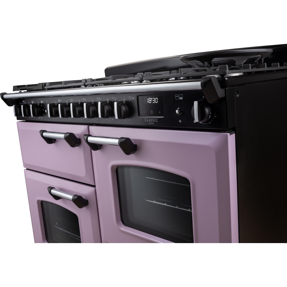 Rangemaster CLDLO110DFPHTH/CM1 110cm Dual Fuel Range Cooker Classic Deluxe Heather / Chrome, A Rated