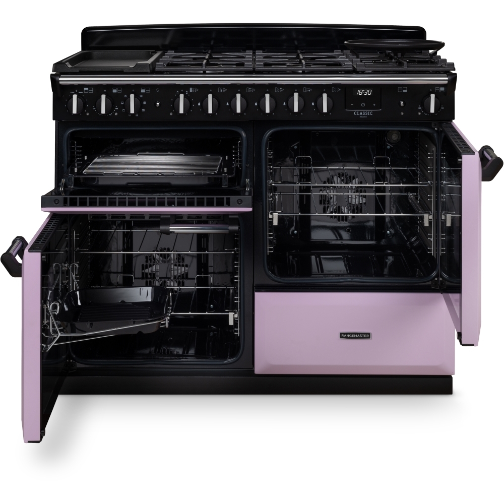 Rangemaster CLDLO110DFPHTH/CM1 110cm Dual Fuel Range Cooker Classic Deluxe Heather / Chrome, A Rated