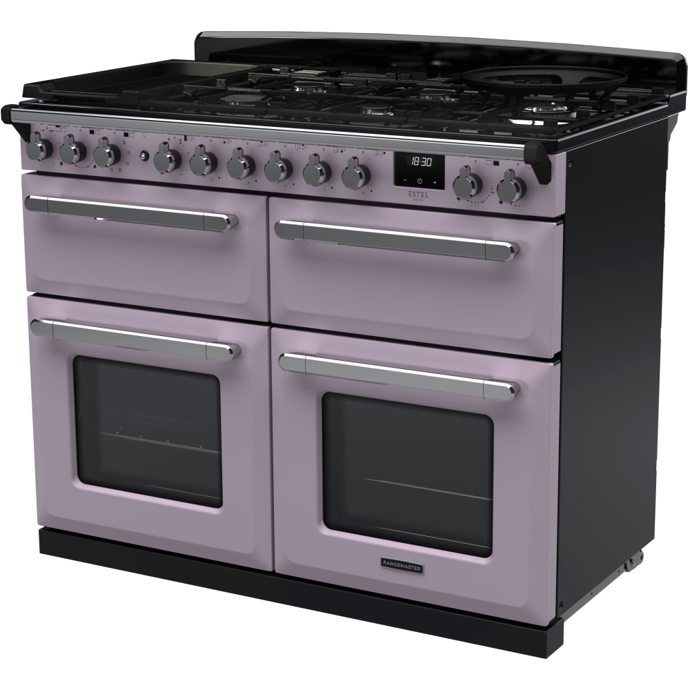 Rangemaster ESDLB110DFPHTH/CM1 110cm Dual Fuel Range Cooker Estel Deluxe Heather / Chrome, A Rated