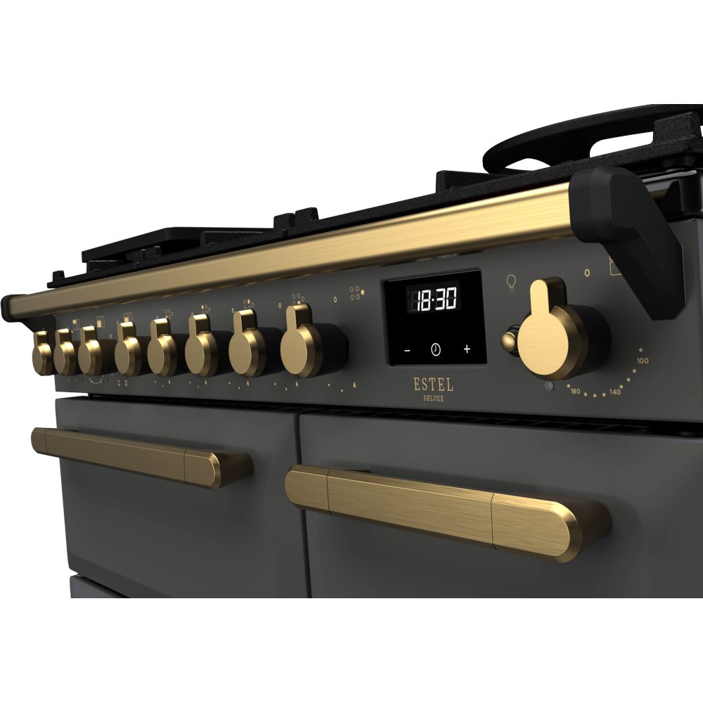 Rangemaster ESDL90DFPSLT/AB1 90cm Dual Fuel Range Cooker Estel Deluxe Slate / Antique Brass, A Rated