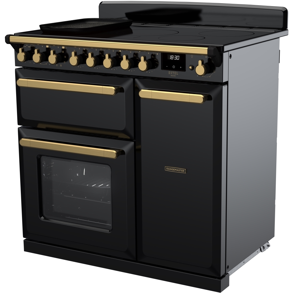 Rangemaster ESDL90EIPGBL/AB1 90cm Induction Range Cooker Estel Deluxe Black / Antique Brass, A Rated