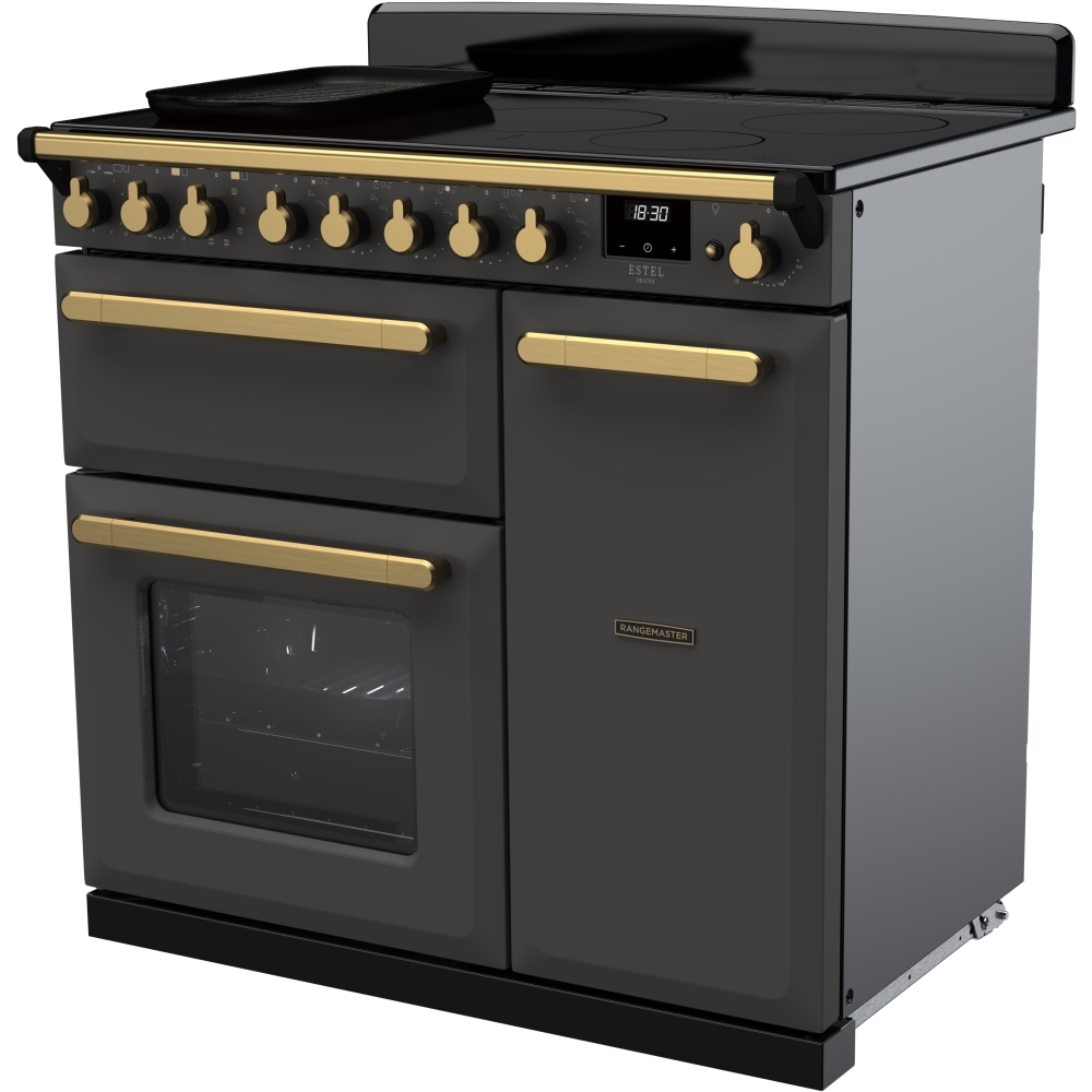 Rangemaster ESDL90EIPSLT/AB1 90cm Induction Range Cooker Estel Deluxe Slate / Antique Brass, A Rated