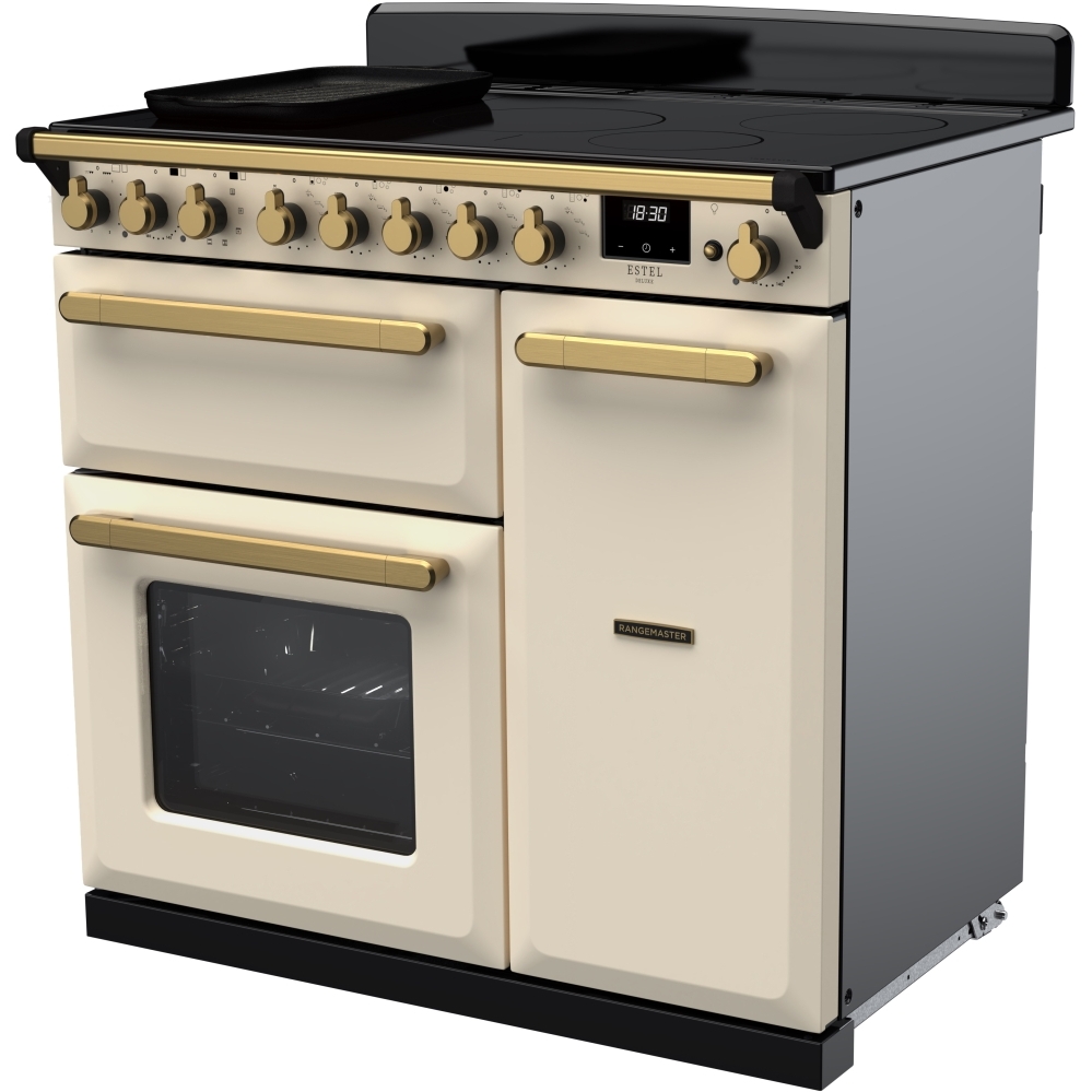 Rangemaster ESDL90EIPPCR/AB1 90cm Induction Range Cooker Estel Deluxe Pale Cream / Antique Brass, A Rated