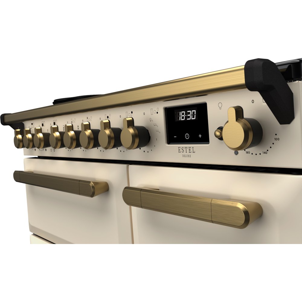 Rangemaster ESDL90EIPPCR/AB1 90cm Induction Range Cooker Estel Deluxe Pale Cream / Antique Brass, A Rated