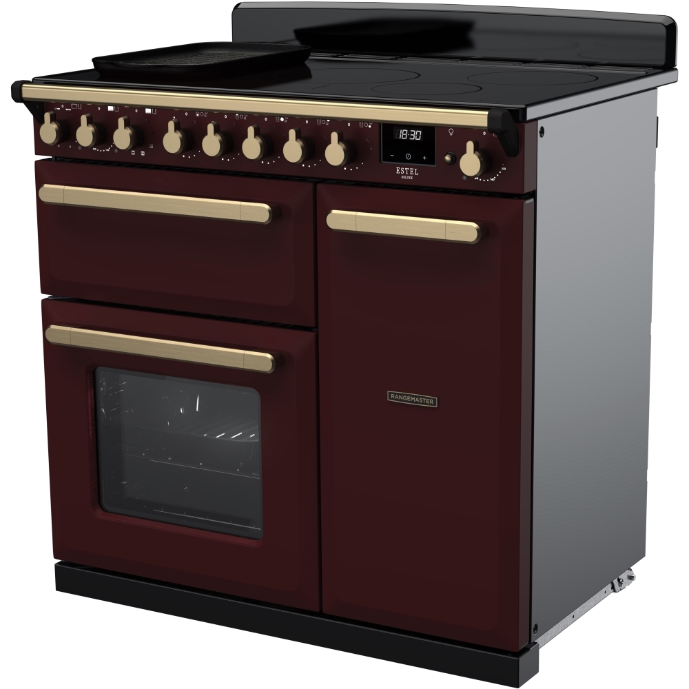 Rangemaster ESDL90EIPBOR/AB1 90cm Induction Range Cooker Estel Deluxe Bordeaux / Antique Brass, A Rated