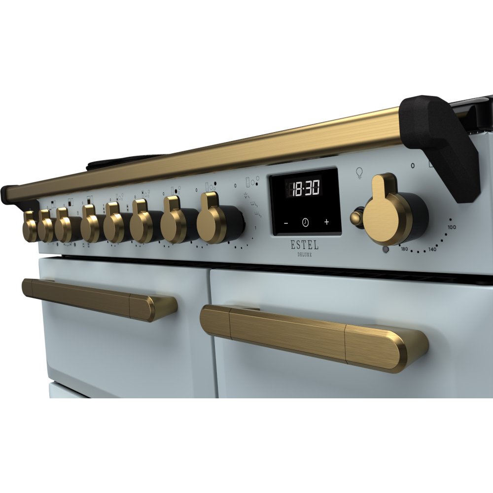 Rangemaster ESDL90EIPMSB/AB1 90cm Induction Range Cooker Estel Deluxe Misty Blue / Antique Brass, A Rated