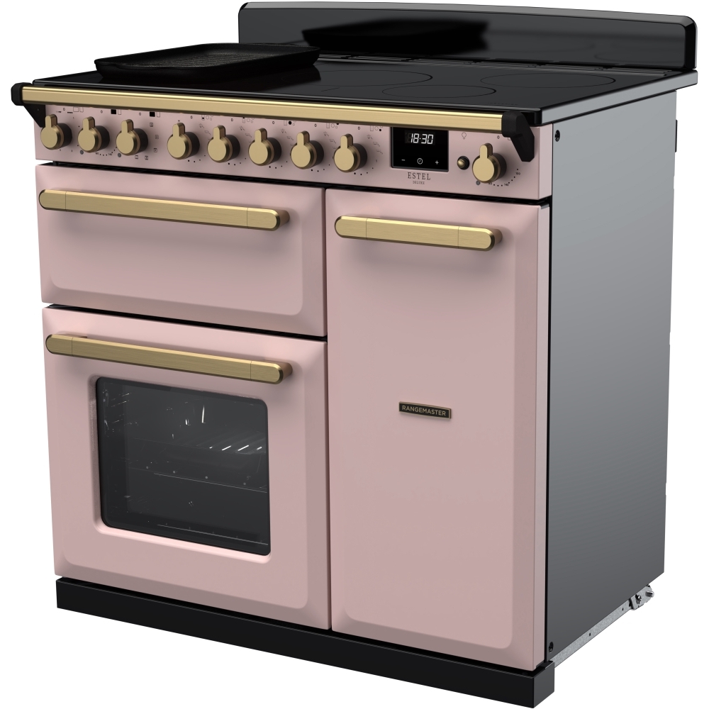 Rangemaster ESDL90EIPPPK/AB1 90cm Induction Range Cooker Estel Deluxe Pale Pink / Antique Brass, A Rated