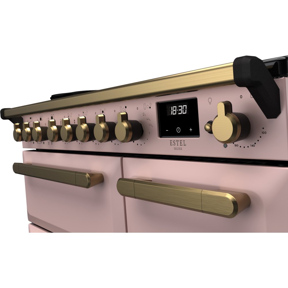 Rangemaster ESDL90EIPPPK/AB1 90cm Induction Range Cooker Estel Deluxe Pale Pink / Antique Brass, A Rated