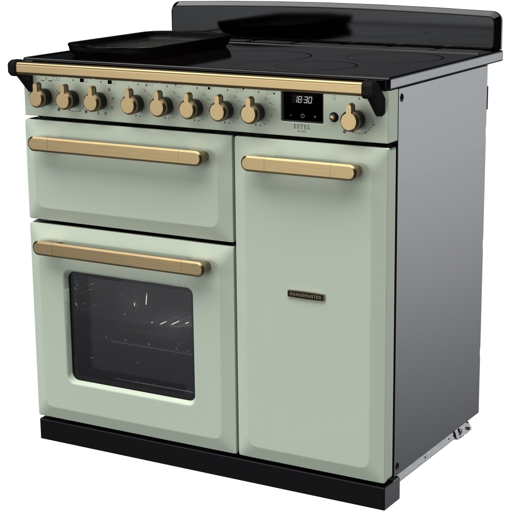Rangemaster ESDL90EIPMNT/AB1 90cm Induction Range Cooker Estel Deluxe Mint / Antique Brass, A Rated
