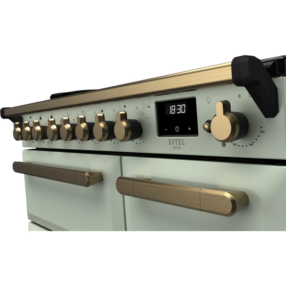Rangemaster ESDL90EIPMNT/AB1 90cm Induction Range Cooker Estel Deluxe Mint / Antique Brass, A Rated
