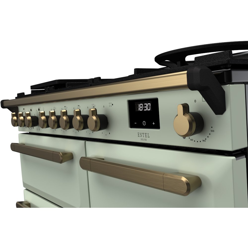 Rangemaster ESDL100DFPMNT/AB1 100cm Dual Fuel Range Cooker Estel Deluxe Mint / Antique Brass, A Rated
