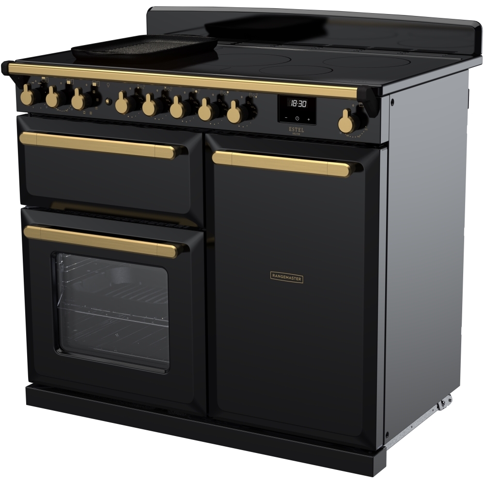 Rangemaster ESDL100EIPGBL/AB1 100cm Induction Range Cooker Estel Deluxe Black / Antique Brass, A Rated