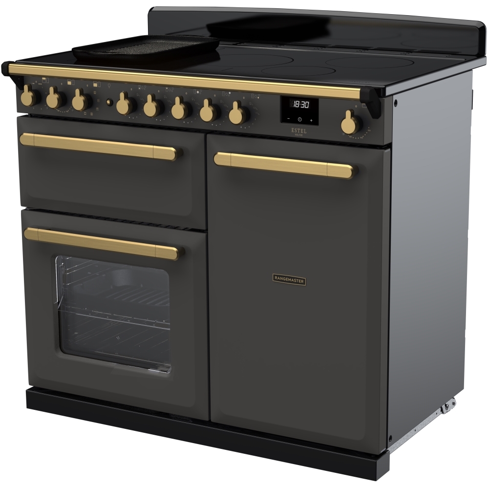 Rangemaster ESDL100EIPSLT/AB1 100cm Induction Range Cooker Estel Deluxe Slate / Antique Brass, A Rated