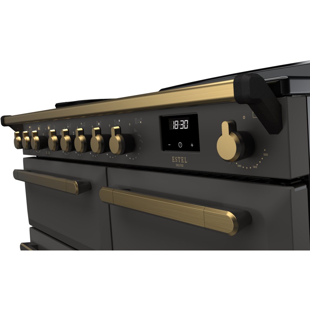 Rangemaster ESDL100EIPSLT/AB1 100cm Induction Range Cooker Estel Deluxe Slate / Antique Brass, A Rated