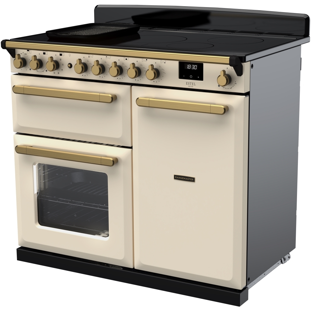 Rangemaster ESDL100EIPPCR/AB1 100cm Induction Range Cooker Estel Deluxe Pale Cream / Antique Brass, A Rated