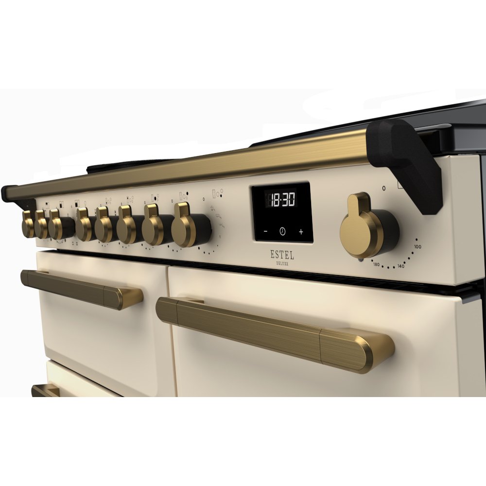 Rangemaster ESDL100EIPPCR/AB1 100cm Induction Range Cooker Estel Deluxe Pale Cream / Antique Brass, A Rated
