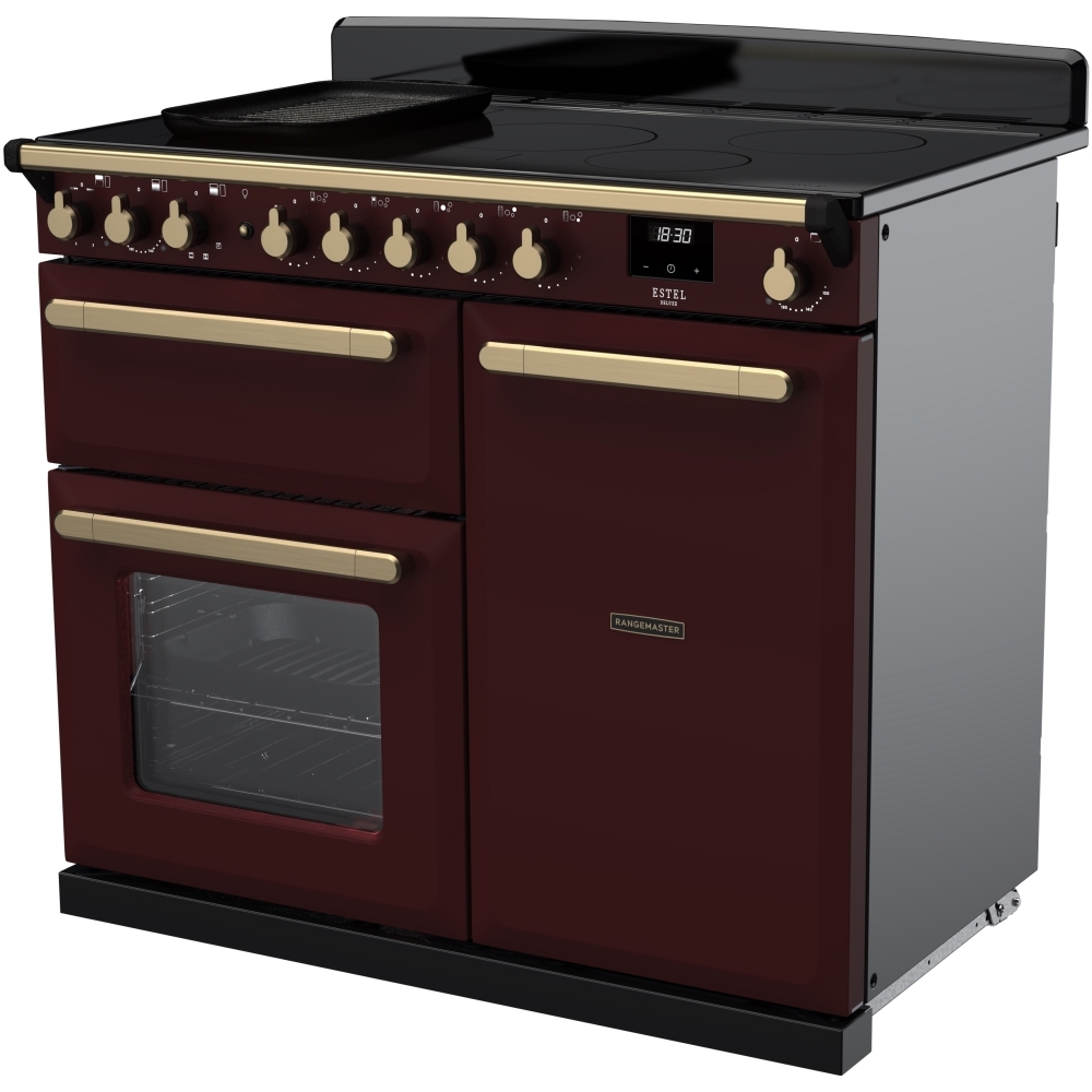 Rangemaster ESDL100EIPBOR/AB1 100cm Induction Range Cooker Estel Deluxe Bordeaux / Antique Brass, A Rated