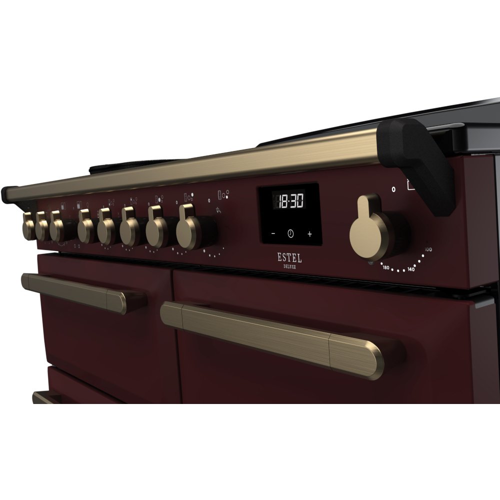 Rangemaster ESDL100EIPBOR/AB1 100cm Induction Range Cooker Estel Deluxe Bordeaux / Antique Brass, A Rated