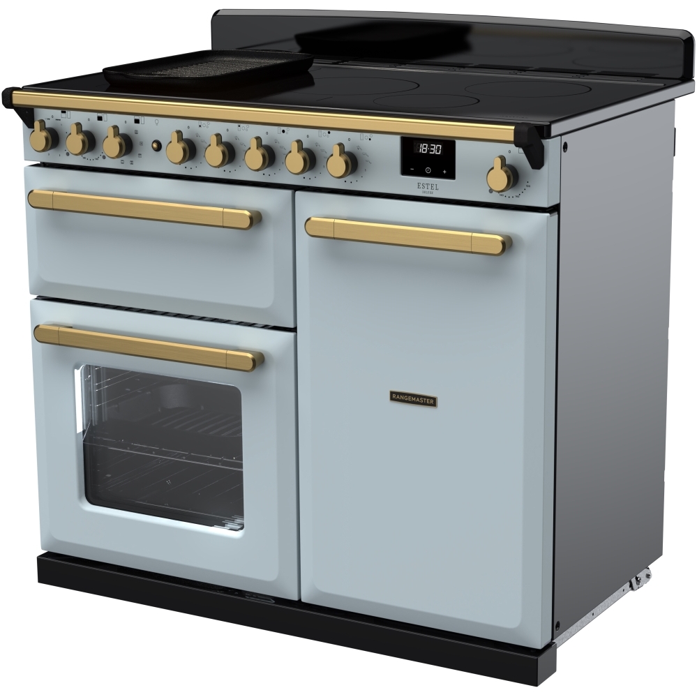 Rangemaster ESDL100EIPMSB/AB1 100cm Induction Range Cooker Estel Deluxe Misty Blue / Antique Brass, A Rated