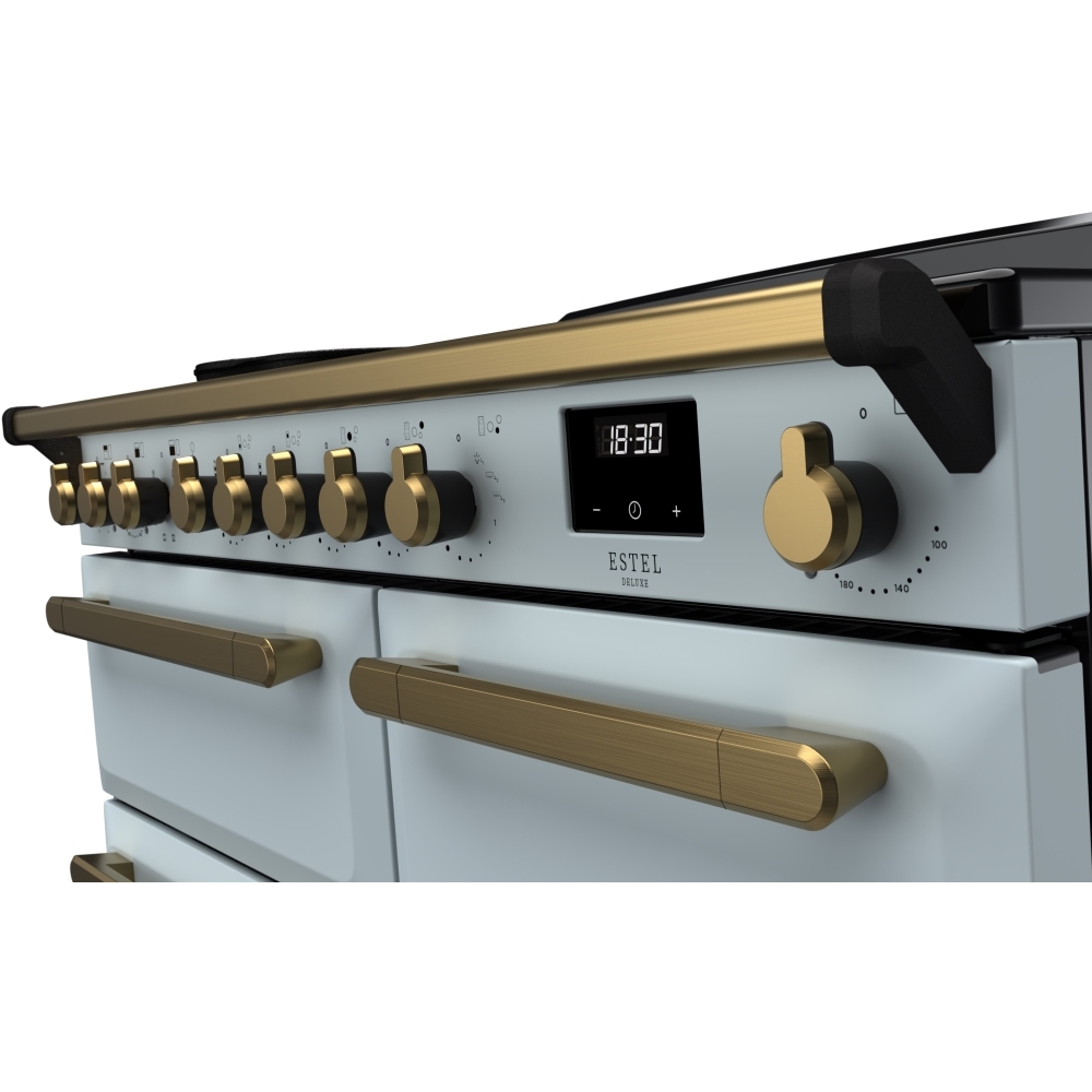 Rangemaster ESDL100EIPMSB/AB1 100cm Induction Range Cooker Estel Deluxe Misty Blue / Antique Brass, A Rated