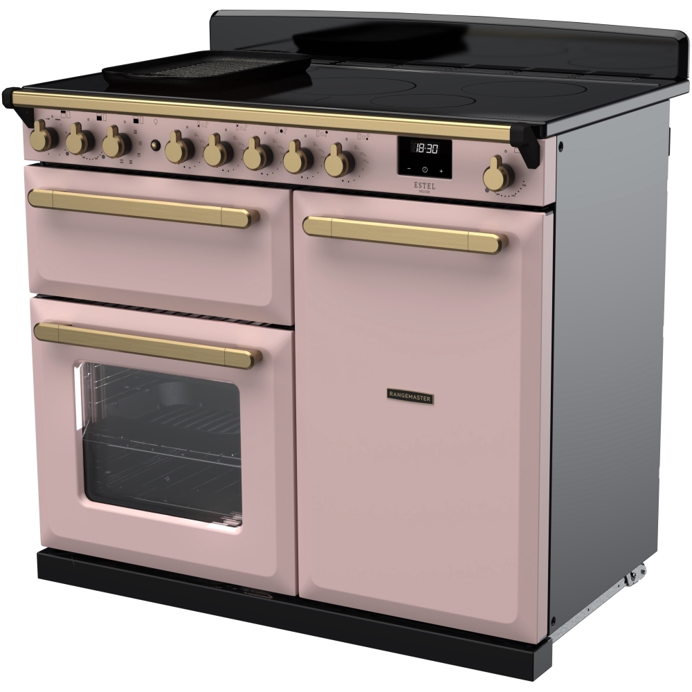 Rangemaster ESDL100EIPPPK/AB1 100cm Induction Range Cooker Estel Deluxe Pale Pink / Antique Brass, A Rated